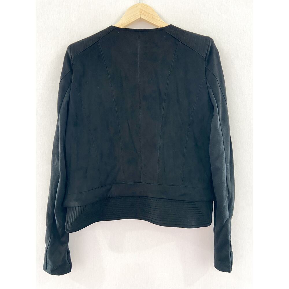 FATE Women's Faux Suede Black Cropped Moto Jacket Medium Biker Grunge Step Hem - Picture 3 of 8